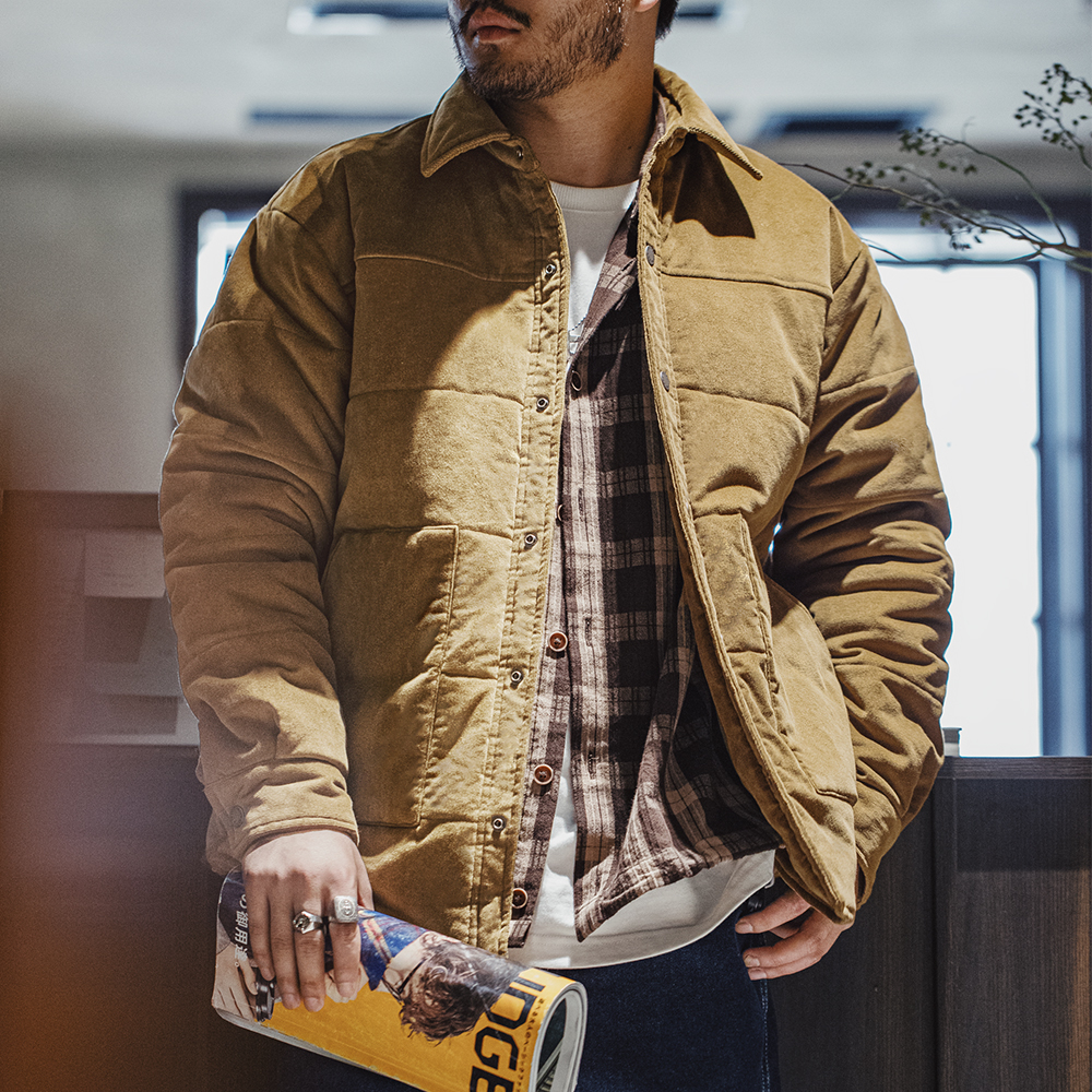 Maden retro corduroy jas voor heren herfst en winter katoenen jack met opstaande kraag verdikt en warm jack met grote zak marineblauw