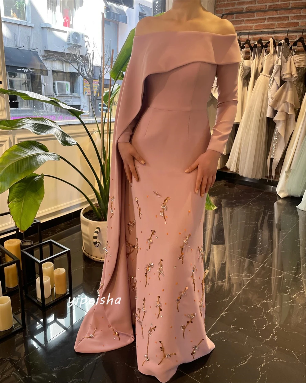 Customized Jiayigong  Yipeisha Simple Modern Style Formal Evening Off The Shoulder A-line Beading s Bespoke Occasion Dresses