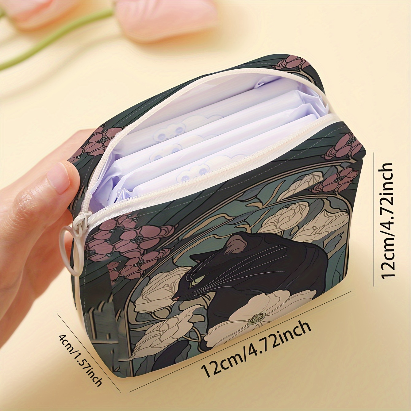1 pc Cat pattern printed sanitary napkin storage bag, women's lightweight tissue bag, sanitary tissue bag