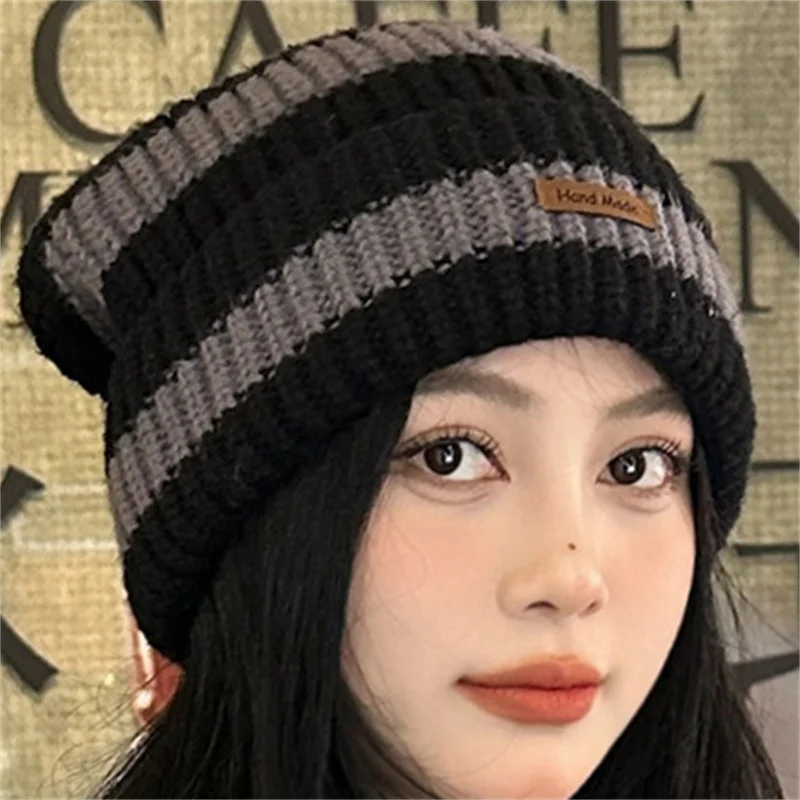 Gorros cálidos de Invierno para mujer, gorros de punto apilables informales, gorros a rayas, Hip Hop, Unisex, 1 unidad