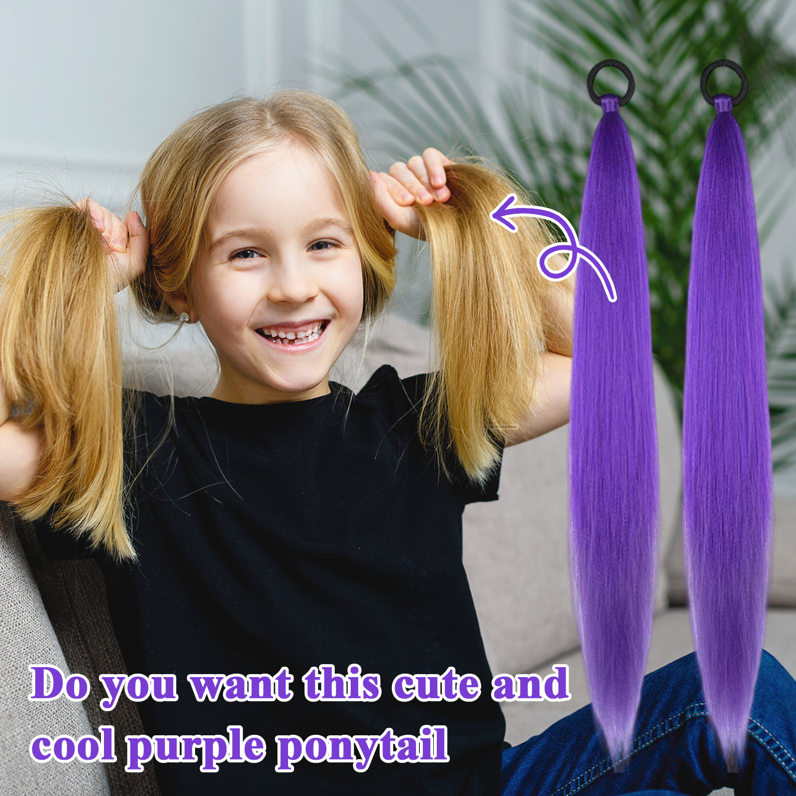 2 pièces Double queue de cheval violet perruque fille Cosplay accessoires queue de cheval Extension queue de cheval colorée pour les filles violet foncé cheveux accessoires