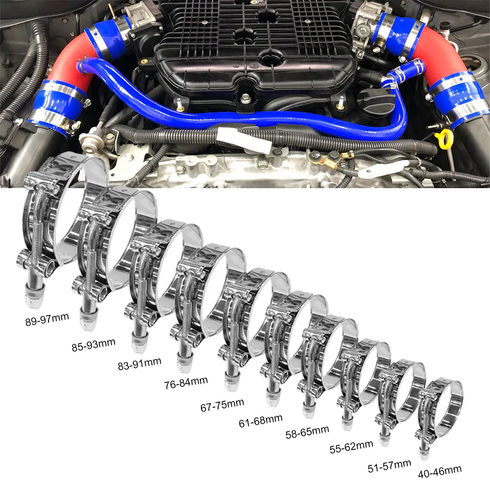 2/2.25/2.5/2.75/3/3.25/3.5/4 インチ T ボルトエキゾースト 304 クランプインテークターボエキゾーストインタークーラーシリコンカプラースチールホースクランプ