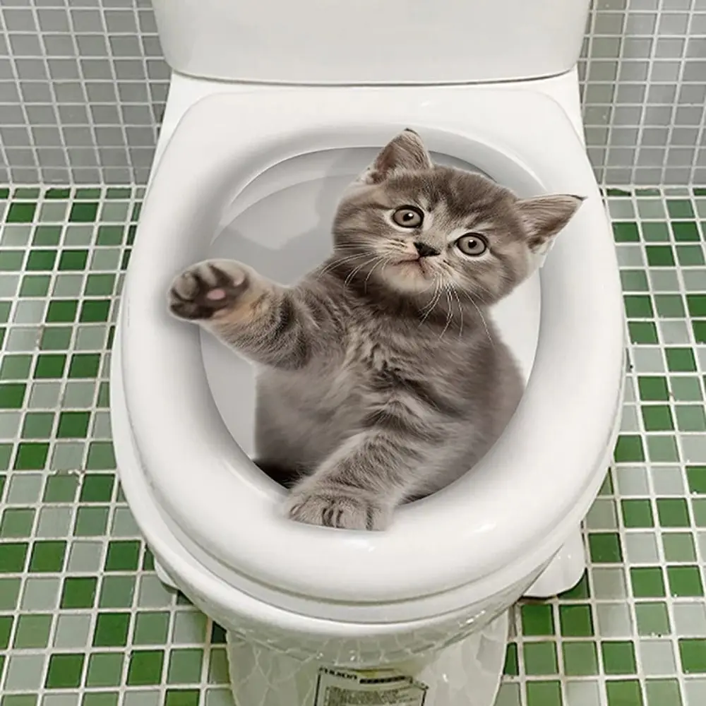 Pegatinas de inodoro de gato 3D creativas y divertidas, pegatina de pared resistente al agua DIY, calcomanías autoadhesivas para asiento de inodoro de ardilla