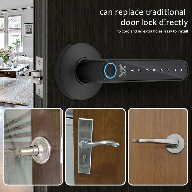 Vários maneiras de desbloqueio com senha fantasma sem impressão digital Tuya Smart Management APP HandleDoor Lock para Home Office Hotel