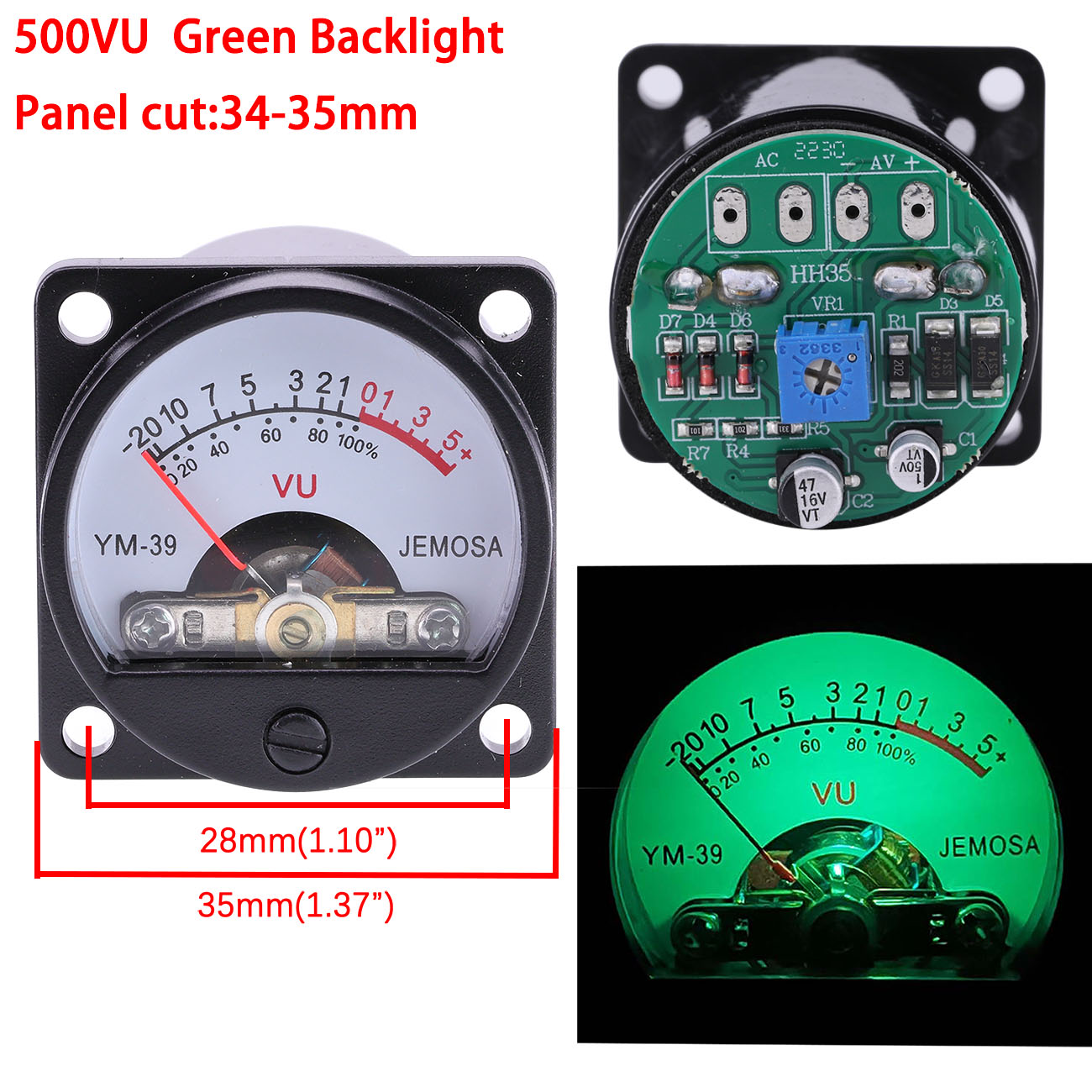 1PC VU 미터 오디오 레벨 표시기 및 드라이버 보드 AC/DC 6-12V 34mm 패널 VU 미터 500uA LED 백라이트 오디오 레벨 앰프 포함