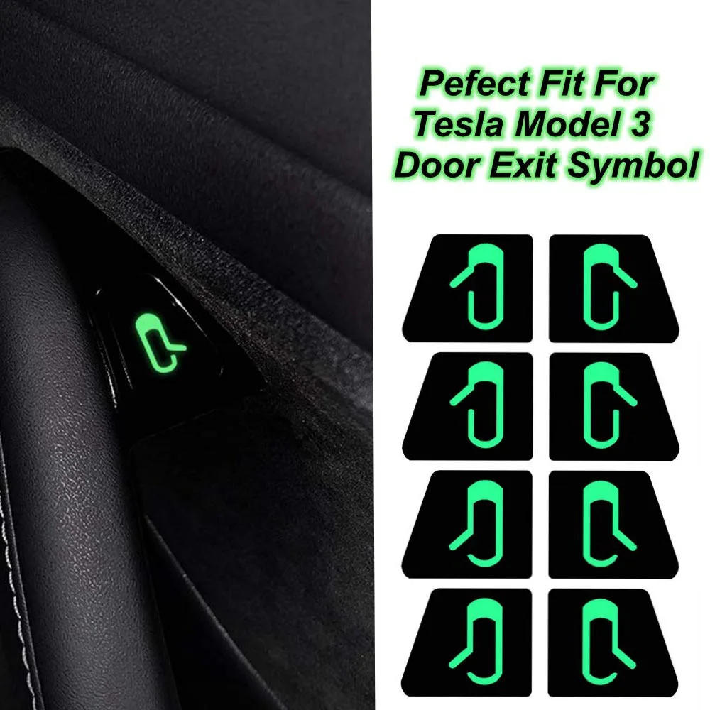 Pegatinas luminosas para puerta Tesla Model 3 Y, pegatina de recordatorio de botón de salida, pasta fluorescente, accesorios para coche modelo 3 2017-2020