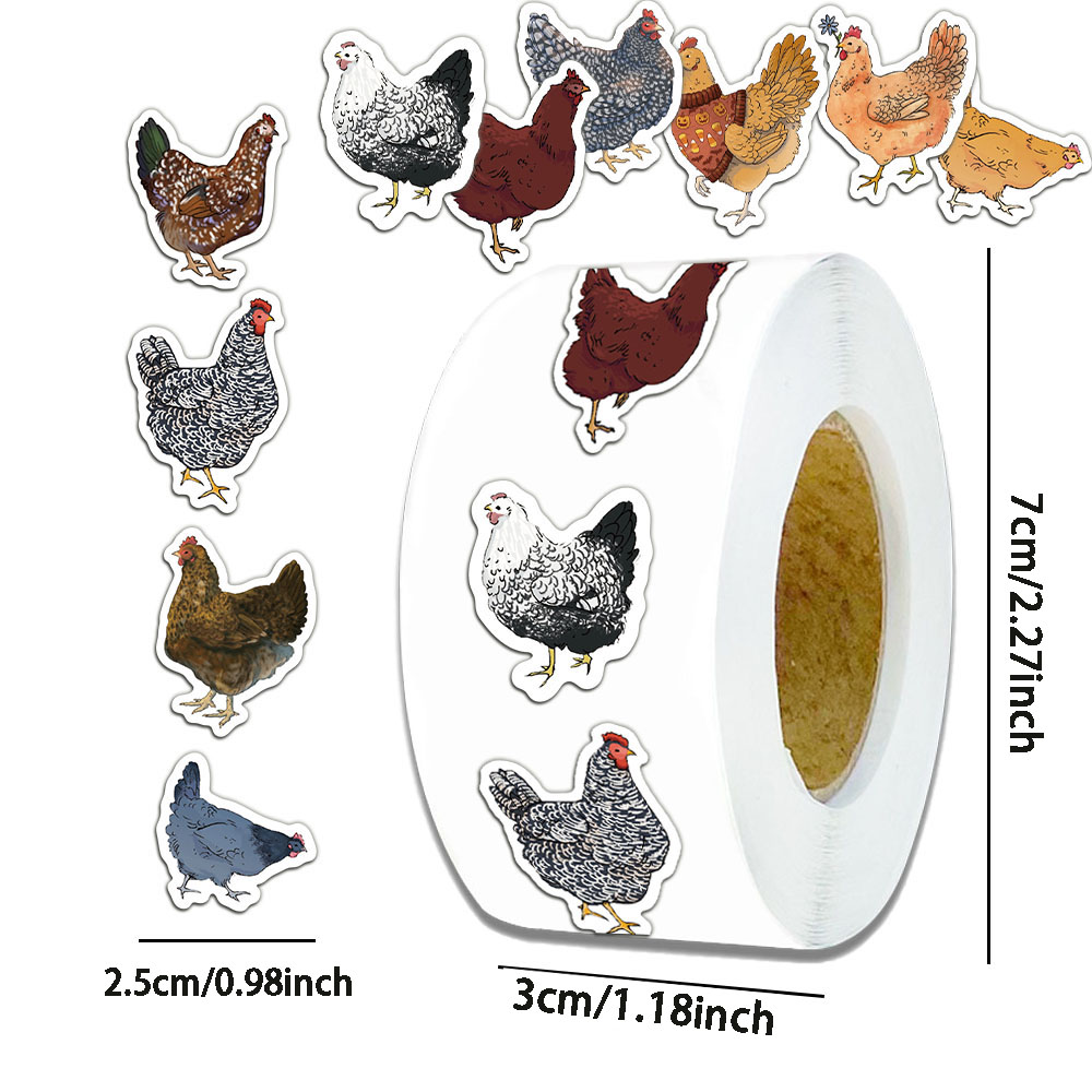500PCS Creative Hen Roll Adhesive Tape, Animal Graffiti, Laptop Case, Desktop Water Cup Stickers
