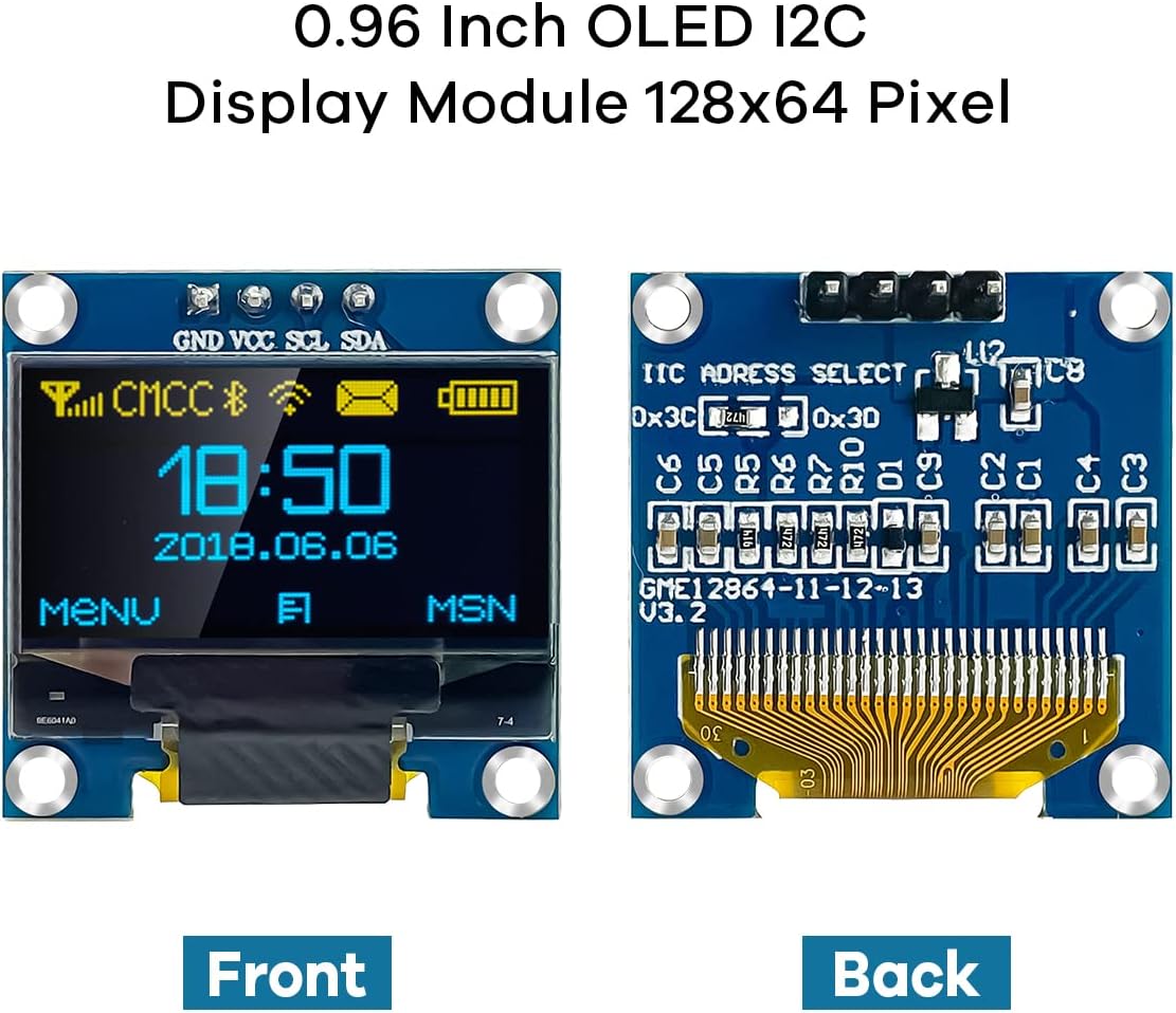 Módulo de pantalla OLED I2C IIC de 0,96 pulgadas, Mini placa de pantalla OLED autoluminosa de 128x64 píxeles, Compatible con Arduino Raspberry Pi