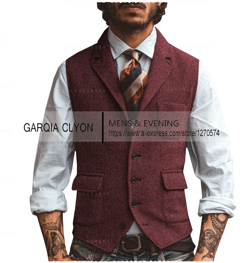 Novo decote em v lapela ternos masculinos colete casual clássico formal negócios espinha de peixe fino ajuste colete masculino para padrinhos de casamento