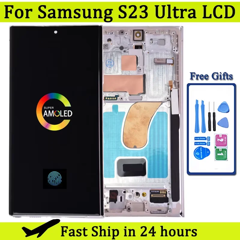 AMOLED S23 Ultra Screen Assembly for Samsung S23 Ultra S918B S918B/DS Lcd Display Digital Touch Screen Replace with Frame