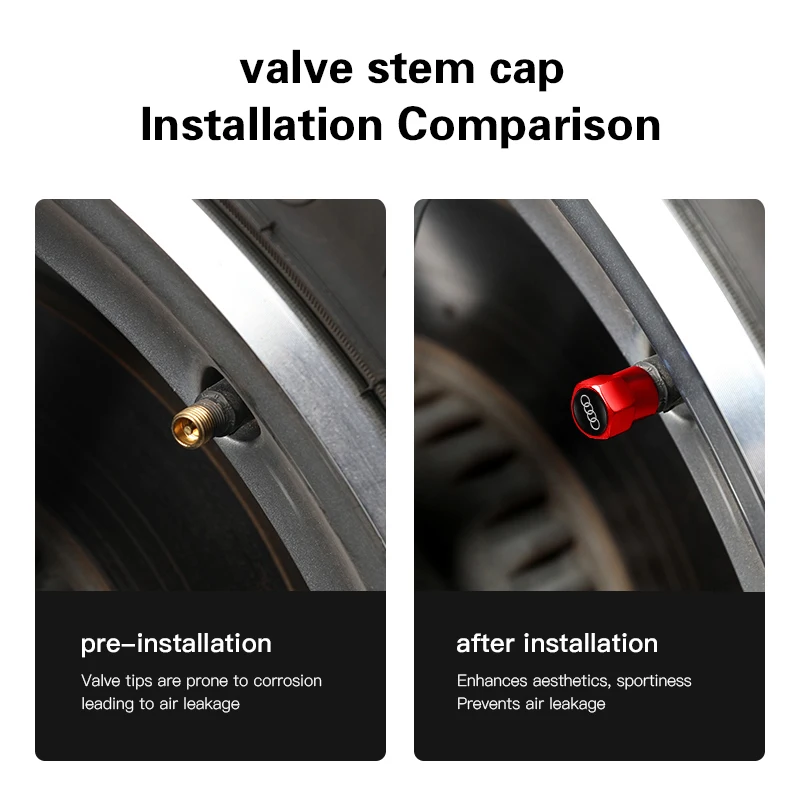 4Pcs 3D Metal Tire Valve Caps Car Tyre Air Stems Cover For Audi Sline A3 A1 A4 B8 B7 A6 C7 A5 A7 A8 B9 B6 C6 Q2 Q3 Q5 Q7 Q8 TT