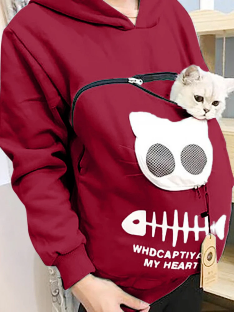 S-3XL amantes de los gatos Sudadera con capucha canguro perro mascota pata Dropshipping jerseys bolsa de abrazadera bolsillo de pescado Sudadera con capucha