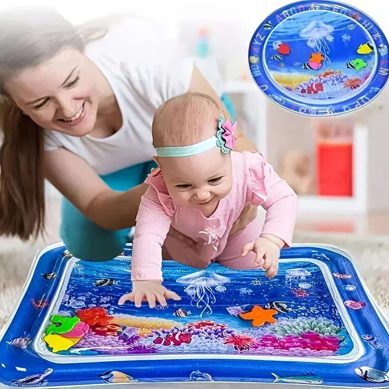 Estera inflable para el tiempo de la barriga, estera de juegos Premium para bebés, cojín de agua inflable, juguetes interactivos para gimnasio para bebés para el desarrollo sensorial