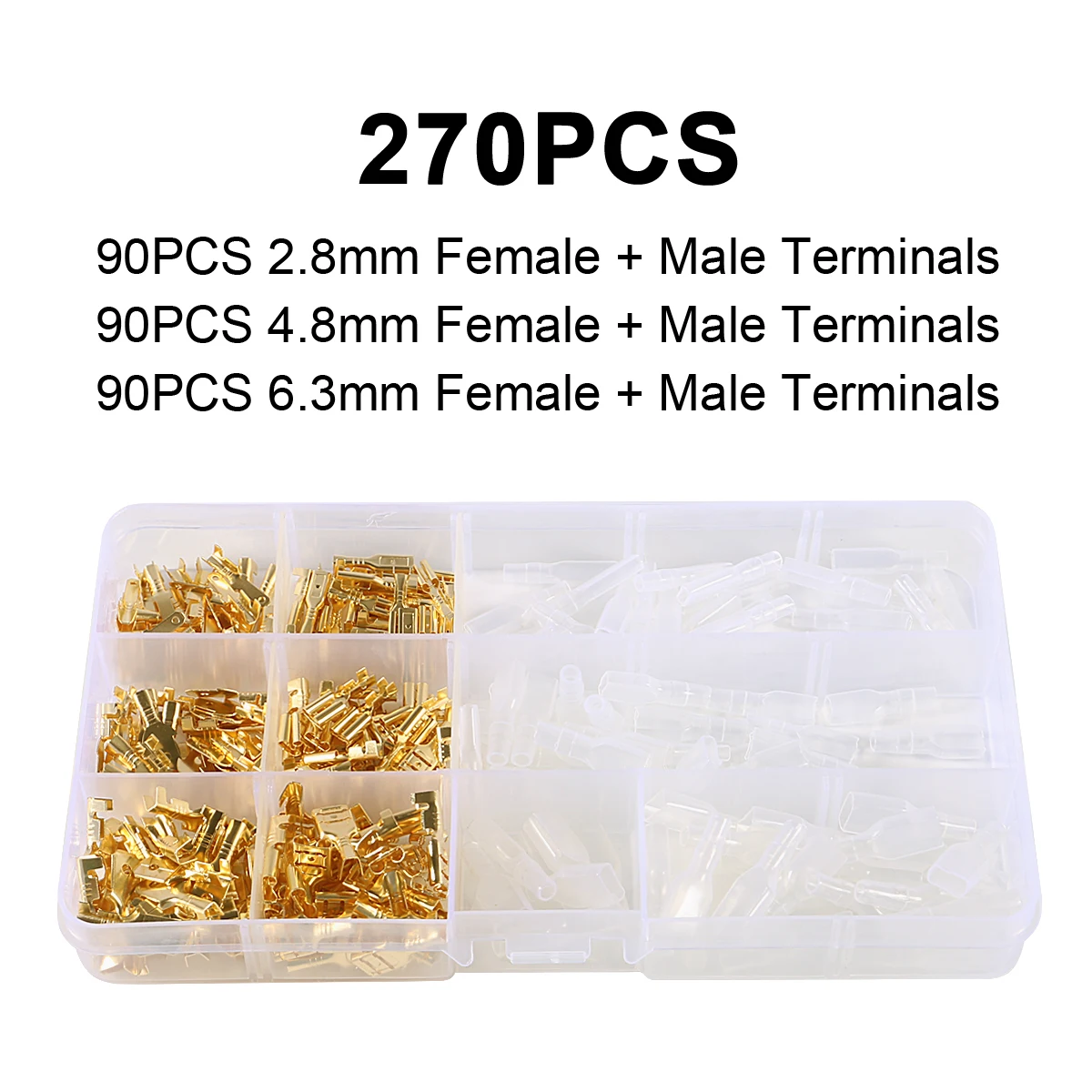 270PCS Box Isolierte Männlich Weiblich Draht Stecker 2,8/4,8/6,3mm Elektrische Crimp Terminals Termin Spaten anschlüsse Assorted Kit