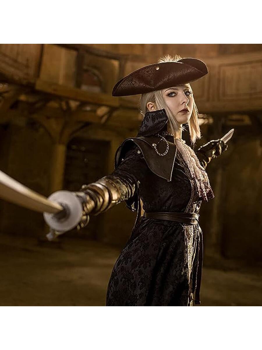 Kapelusz piracki ze sztucznej skóry - brązowa imitacja trójornika w starym kolonialnym stylu, na przyjęcie świąteczne Cosplay Halloween