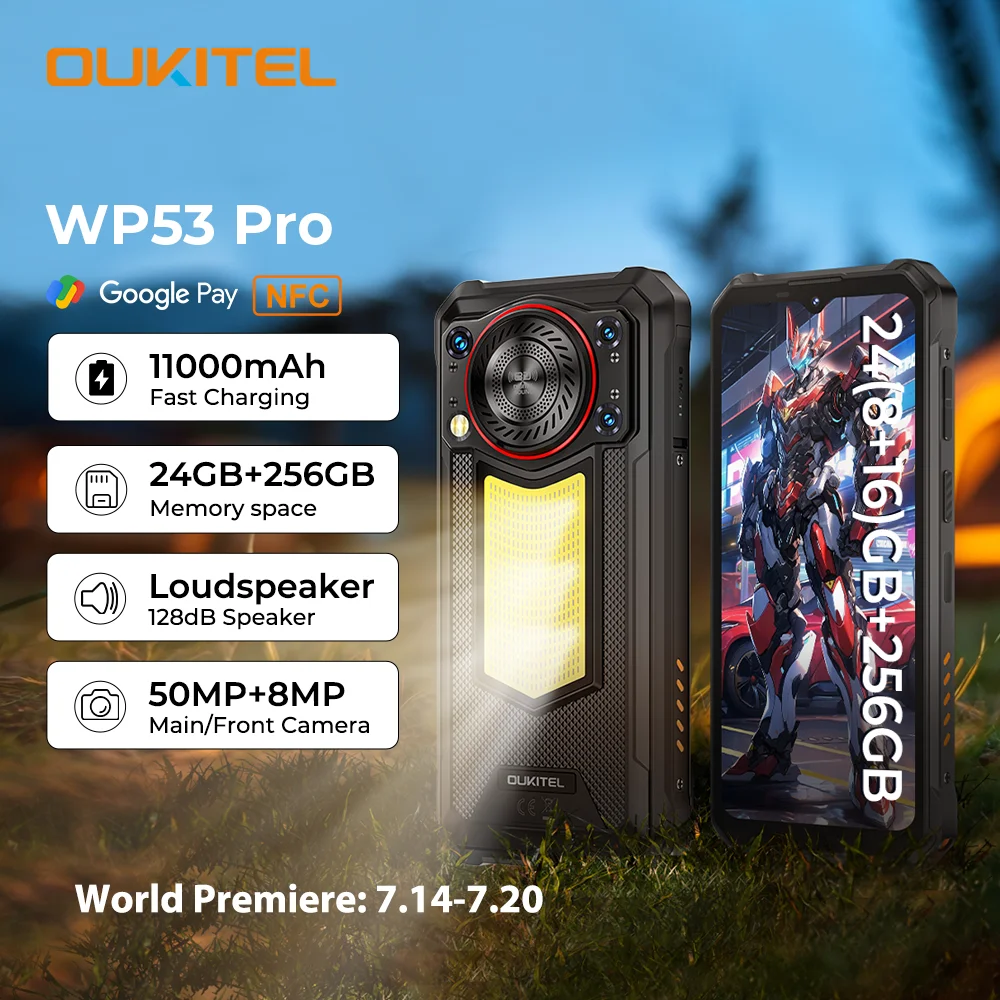【ใหม่】OUKITEL WP53 PROโทรศัพท์ที่ทนทาน,24GB + 256GB 11000mAh Android 15 6.52" NFC 50MPโทรศัพท์มือถือ