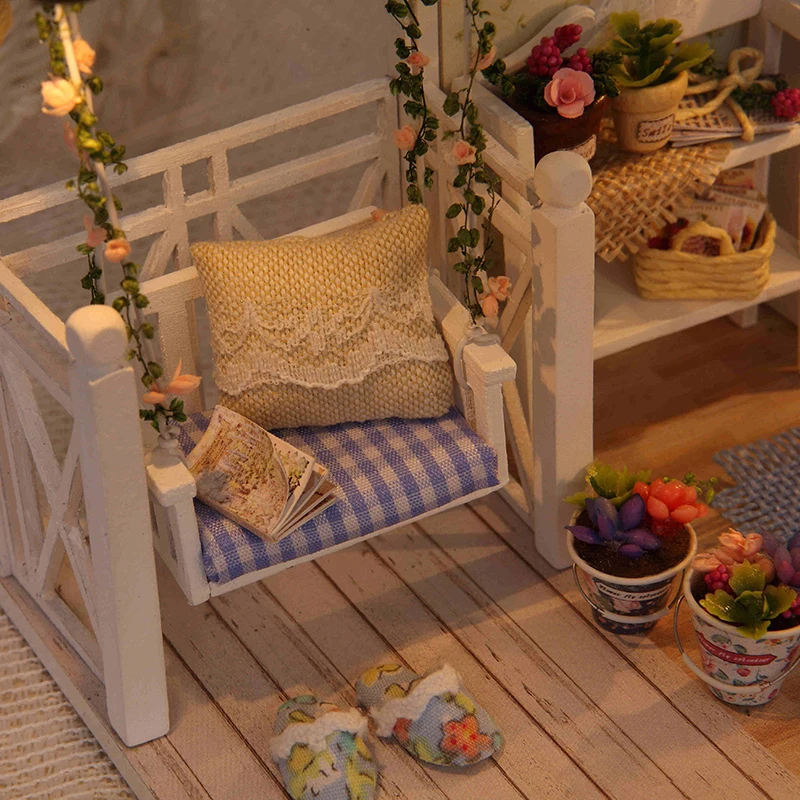 Gatinho mini casa de boneca 3d quebra-cabeça montagem modelo kit construção criativo quarto decoração com móveis artesanato madeira presentes