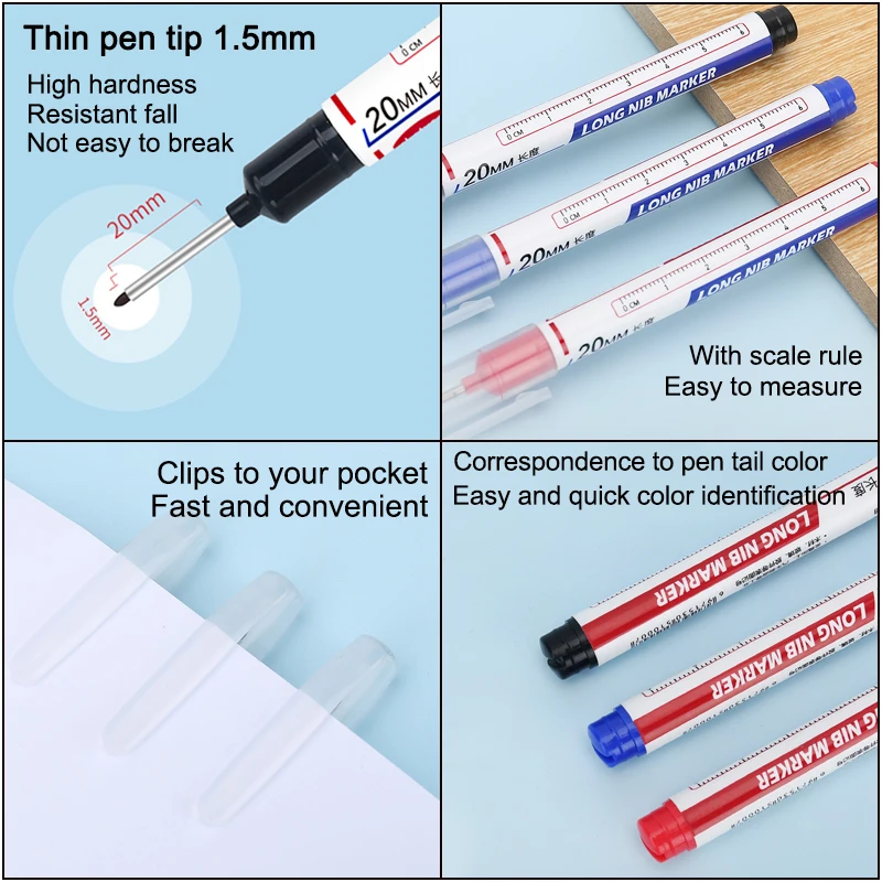1 stücke 20 MM Rot/Schwarz/Blau/Weiß/Grün Tinte Lange Kopf Marker Bad Holzbearbeitung Dekoration multi-zweck Tiefe Loch Marker Stifte