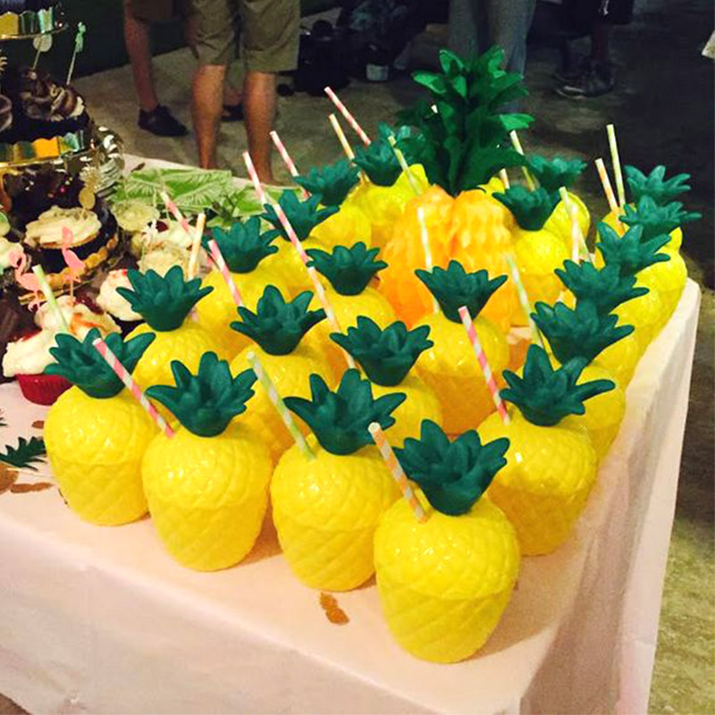 6/10pcs Hawaiian Summer Pineapple Coconut Drinking Cups Strawberry Shaped Juice Drink Cups for Birthday Wedding Beach Pool Party