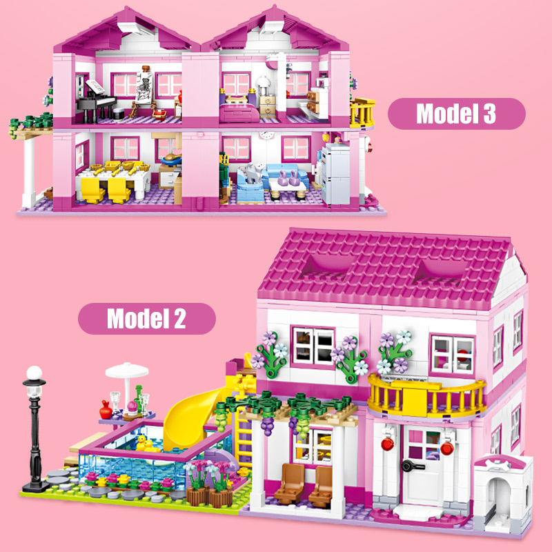 ชุดตัวต่อปราสาทสำหรับบ้านในเมืองของเล่นแบบทำมือสำหรับเด็กและเพื่อนๆ kado ulang tahun