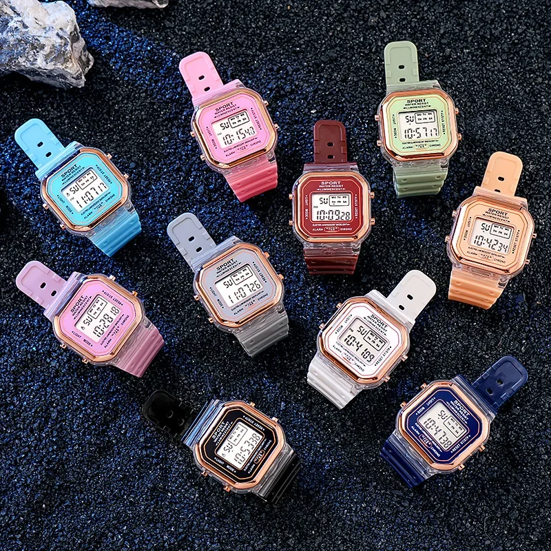 Reloj electrónico transparente para estudiantes de marca a la moda, reloj LED Multicolor caramelo para mujer, reloj deportivo resistente al agua, reloj de regalo