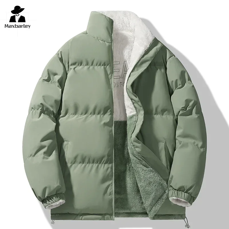 Chaqueta de dos caras para hombre y mujer, Parkas cálidas de lana gruesa informal Harajuku, Abrigo acolchado de algodón a prueba de viento con cuello alto, moda de invierno