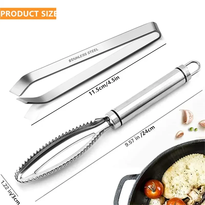 อุปกรณ์ครัวสแตนเลสเกล็ดปลาขูด Graters Fast Remove ทําความสะอาดปลา Peeler Scraper กระดูกปลาแหนบเครื่องมือ Gadge