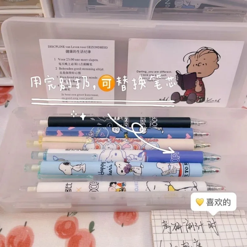 6 Stück Snoopy Neutralstift 0,5 mm schwarzer Wasserstift zum Schreiben von Notizbüchern Mädchen CuteSchool Bürobedarf Zubehör Schreibwaren Geschenk