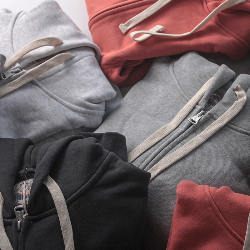 ヘビーウェイト 500 グラムループバックトレーナー純粋な綿無地フード付きジッパースポーツ帽子秋冬新着カジュアル若者のファッション