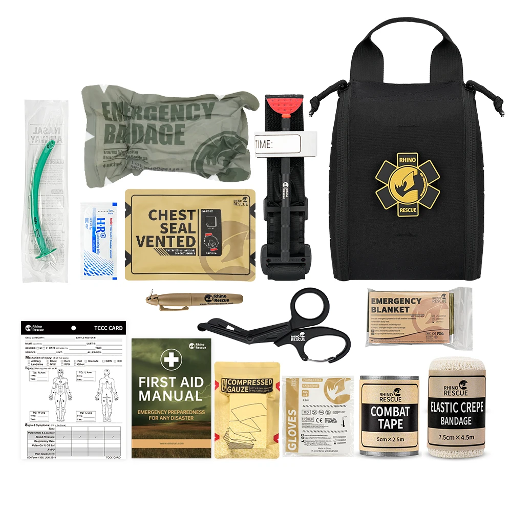 Kit táctico de rescate de rinoceronte para traumatismos, botiquín de primeros auxilios, bolsa Molle, bolsa de combate de emergencia, bolsa Ifak, equipo para acampar al aire libre