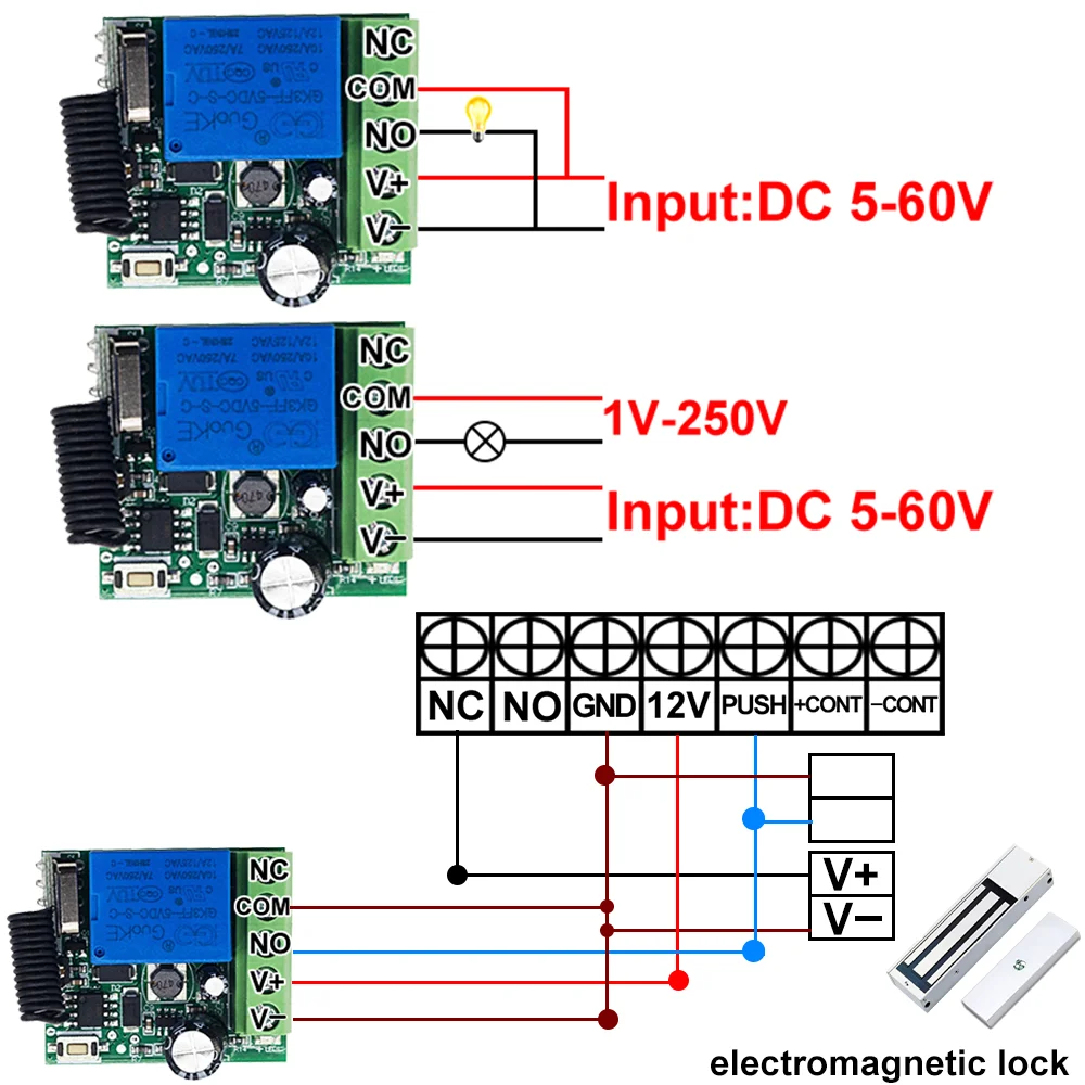 433MHz Wireless Remote Control Switch RF Relay DC 12V 24V 48V 60V Transmitter 433Mhz Remote Control Gate Door light Controls
