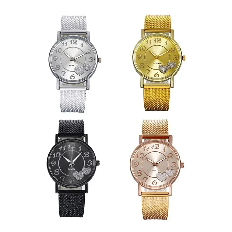 Reloj elegante con esfera de corazón de oro rosa para mujer, temperamento Simple, resistente al agua, relojes de lujo para mujer de alto nivel