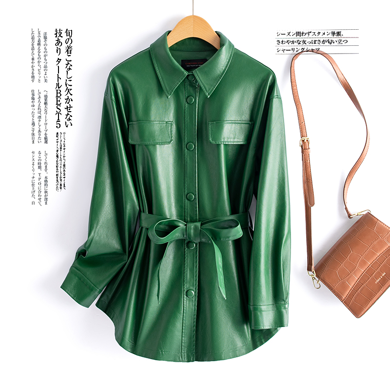 Sheepskin Leather Jacket Women Fashion Irregular Turn-down Collar Lace-up Belt Chic Office Ladies Real Split Leather Jacket Coat