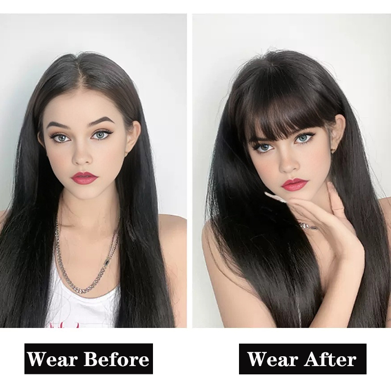 女性用クリップ付きヘアエクステンション,100% 人毛,偽のフリンジ,日常着