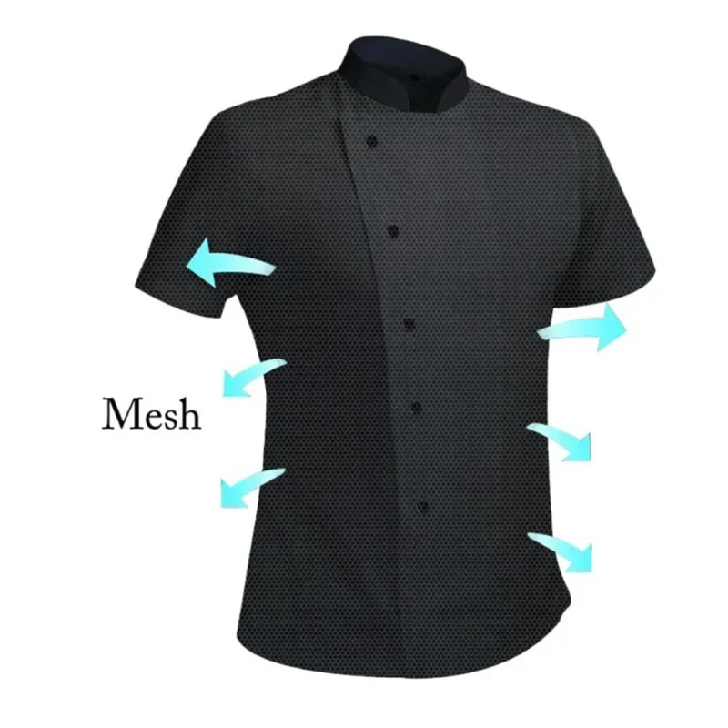 New 360°Breathable Mesh Chef Jacket Men Women Short Sleeve Cooking Shirt Cool Work Tops Food Service Black White Kitchen Outfit