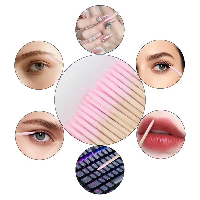 100/300/500 Uds hisopo de algodón de madera desechable lápiz labial de doble cabeza hisopos para los oídos limpieza de pestañas bastoncillos de algodón suministros de belleza para manicura