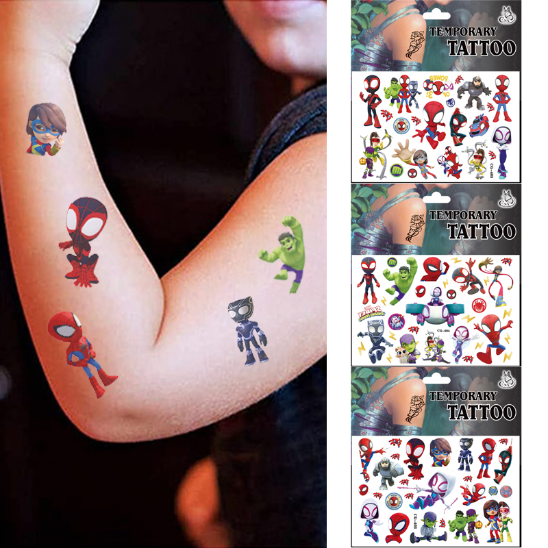 Willekeurige 2 Stuks Disney Marvel Spiderman Tattoo Stickers Anime Spider-Man Cartoon Tattoo Sticker Kids Verjaardagsfeestje Geschenken Body Art