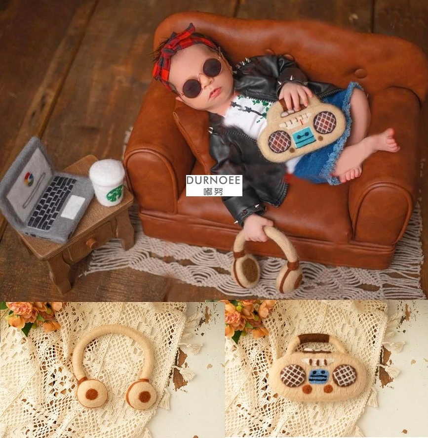 ทารกแรกเกิดการถ่ายภาพ Props ขนสัตว์ Felt ตุ๊กตามินิโทรศัพท์ทําด้วยมือ DIY Felting ชุดอุปกรณ์เสริมเด็กถ่ายภาพตุ๊กตา