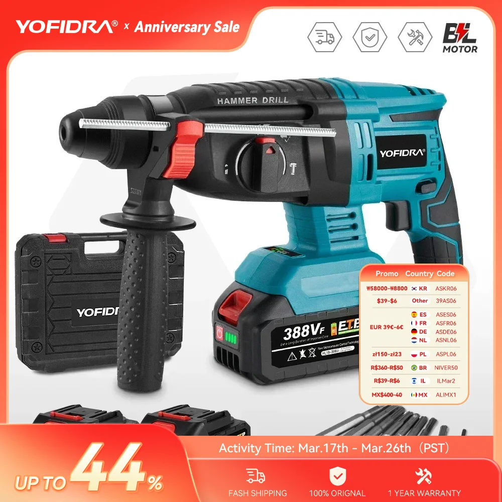 1680w sem escova elétrica martelo broca 26mm multifuncional sem fio recarregável chave de fenda ferramenta elétrica para makita 18v bateria