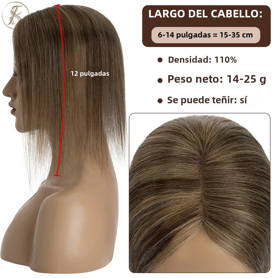 TESS Hair Toppers 8x10cm hecho a mano mujeres Topper pelucas de cabello Natural Clip de cabello en extensiones de cabello humano postizo de encaje de un solo nudo