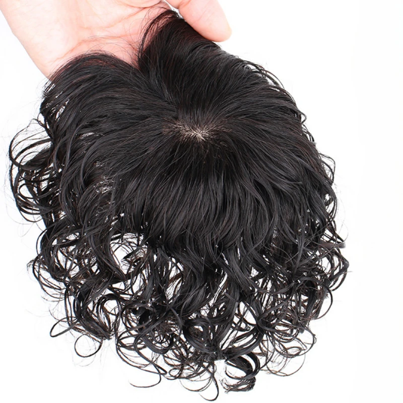 3 clipes de cabelo humano cor natural/marrom escuro feminino toppers estilo encaracolado topper postiços para perda de cabelo volume capa cabelo cinza