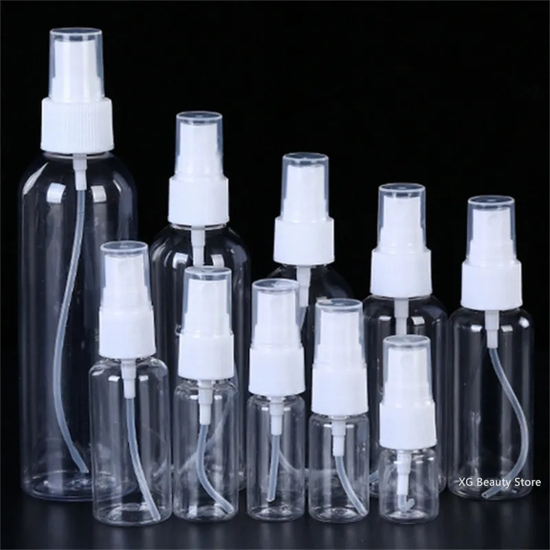 10/50 Uds 10ml 20ml 30ml 50ml 100ml botella de plástico recargable botella de Perfume atomizador botella vacía con pulverizador herramienta de viaje portátil