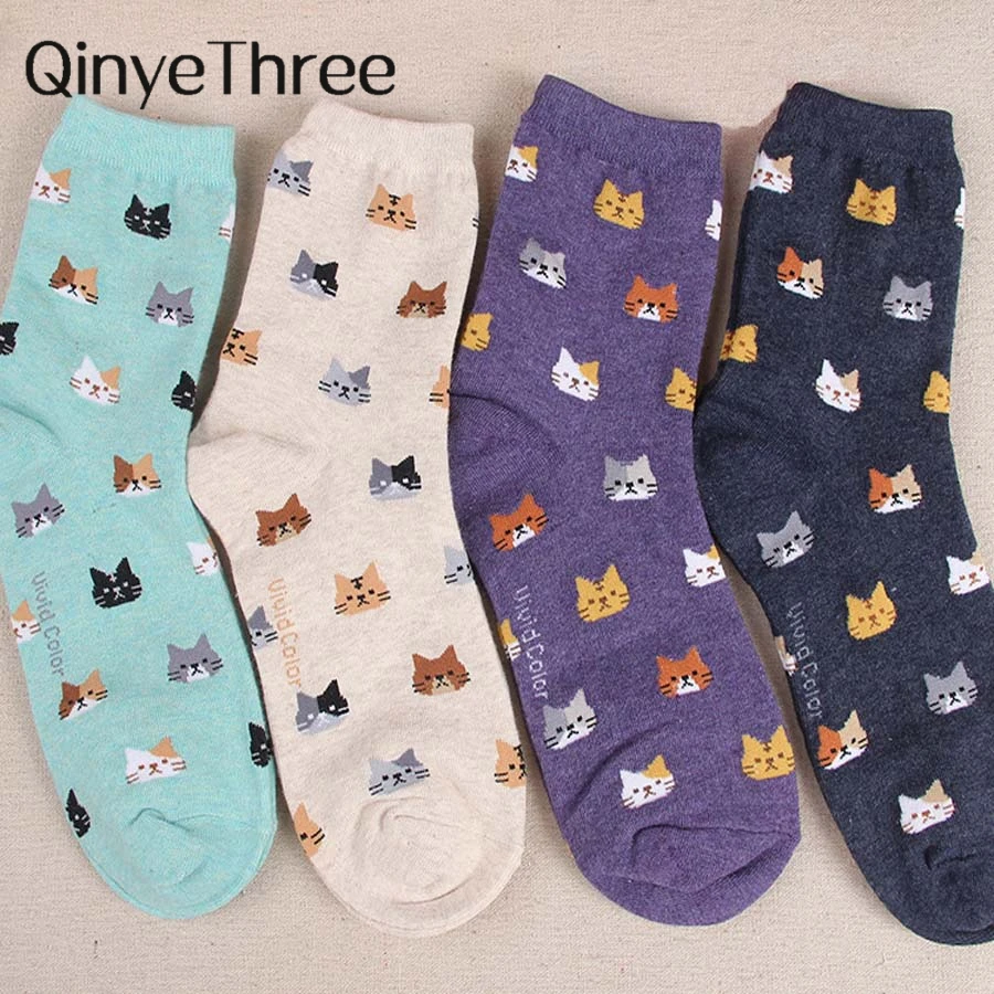 Nuevo Animal de dibujos animados verano otoño gato encantador para mujeres calcetines de algodón gatito Meias Sokken medias señoras lindo mujer Dropship