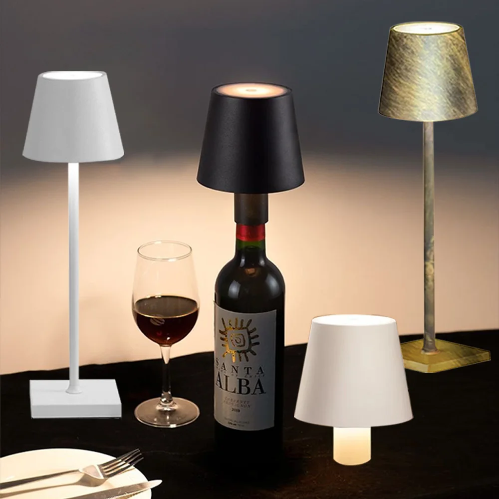 Lampada da tavolo senza fili per bottiglia di vino Lampada da tavolo ricaricabile USB Touch Control Dimmer Lampada da tavolo a LED per Bar Club Cafe Atmosfera Decor