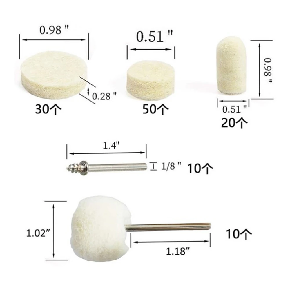 120 pz Feltro di Lana Lucidatura Lucidatura Ruota Rotonda Tampone di Rettifica Gambo per Dremel Accessori Per Utensili Rotanti Lucidatura Ruota di Lucidatura