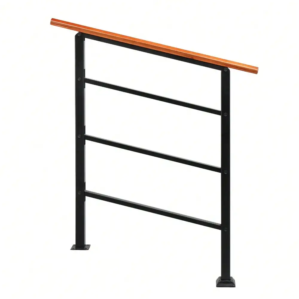 Handrails for Outdoor Steps, Wrought Iron Solid Wood Hand Railing for 1-3 Step