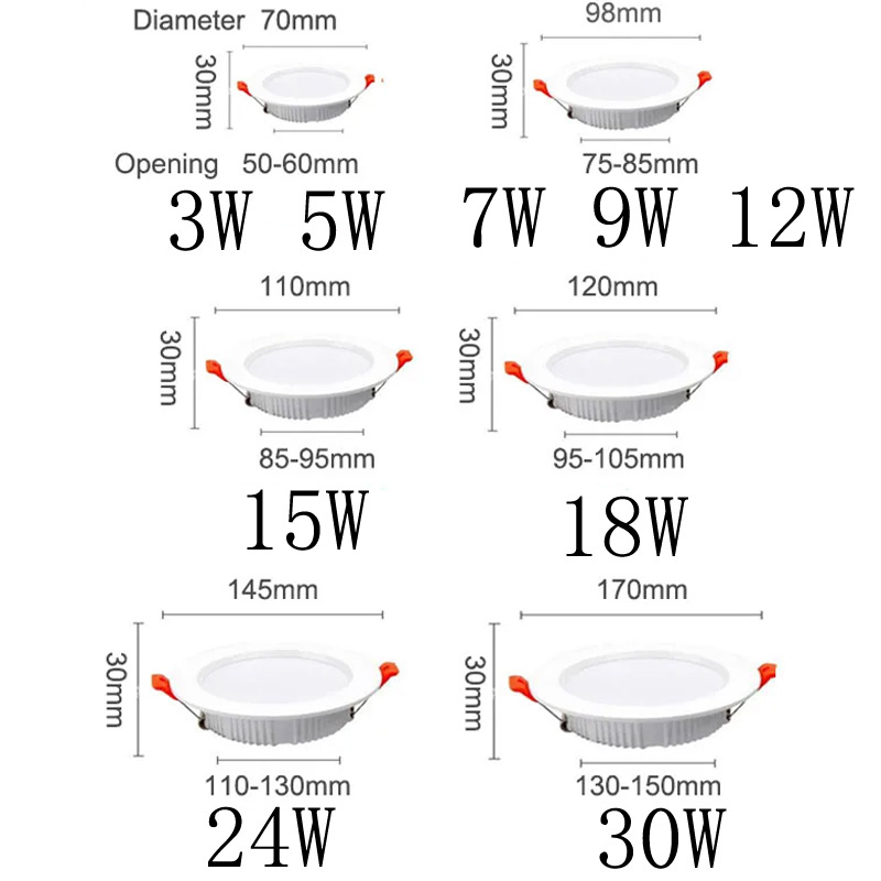 Recessed Ultra-thin LED Downlight 110V-240V Dimmable Ceiling Lamp Warm Neutral White Supermarket 5W7W9W12W15W18W 24W30W Lighting
