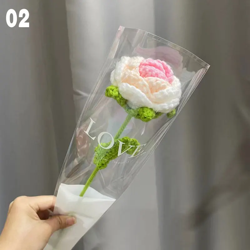 DIY 뜨게 부케 장미 튤립 꽃 부케 해바라기, 손으로 짠 가짜 꽃, 홈 테이블 크로셰 꽃 부케