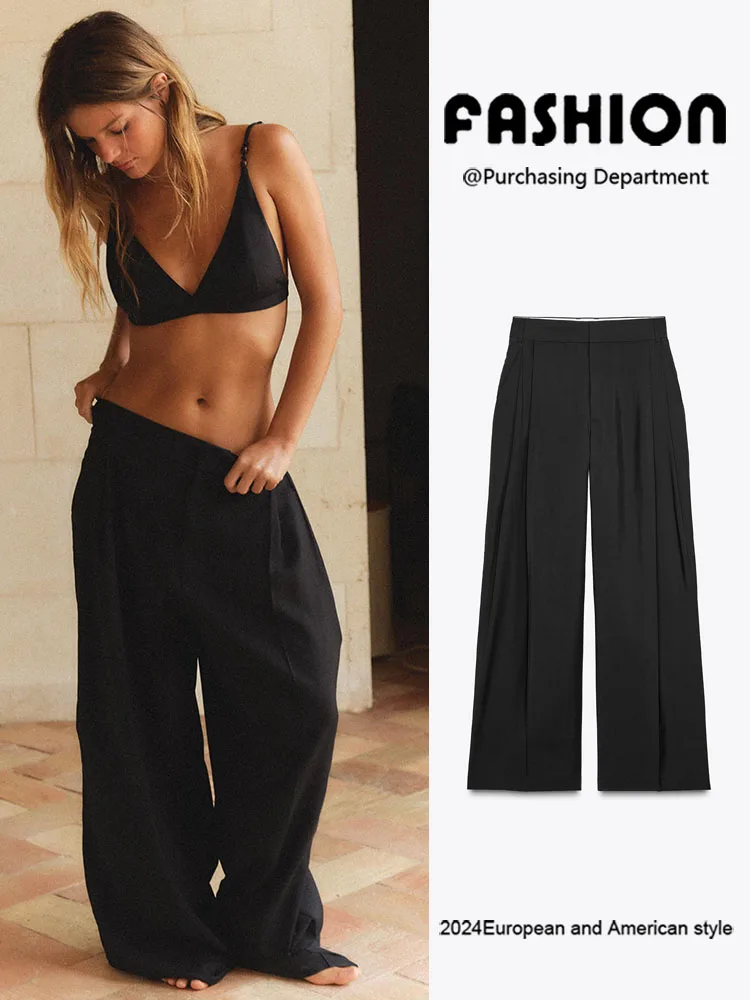 Calças Fenas de Cintura Alta com Pregas Duplas e Corte Reto, Versáteis e Emaecidas, Moda Étnica para Mulheres