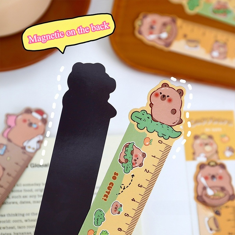 Righello segnalibro magnetico capibara cartone animato Simpatico righello da disegno irregolare per studenti Cancelleria scolastica creativa per bambini Kawaii